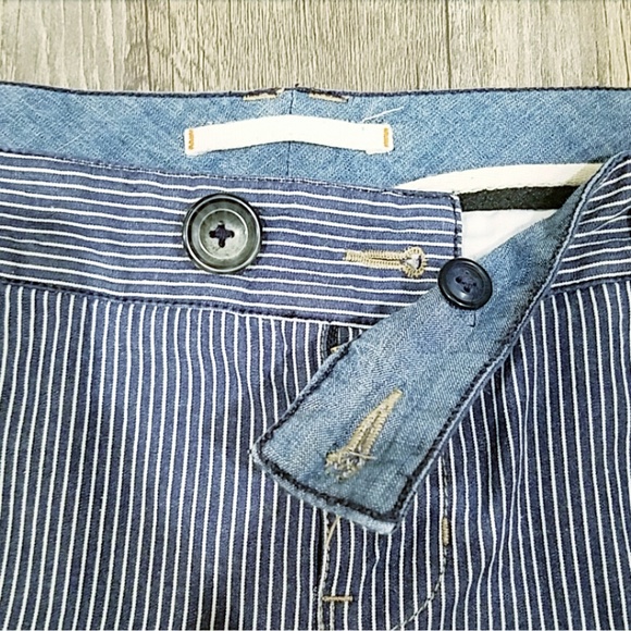 Blue White Pinstripe Bermuda Shorts - Picture 4 of 6